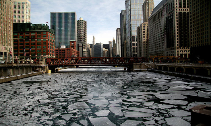 Frozen River in Downtown Chicago