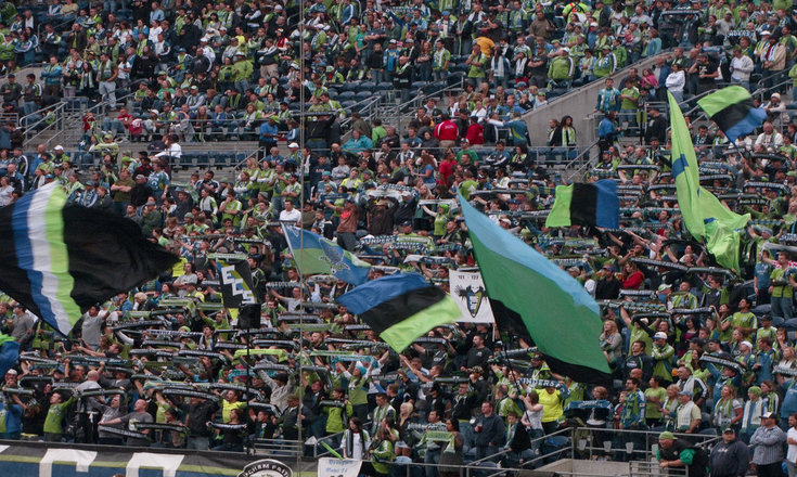The Emerald City Supporters group cheer on the Sounders during their September 17 game against DC United.